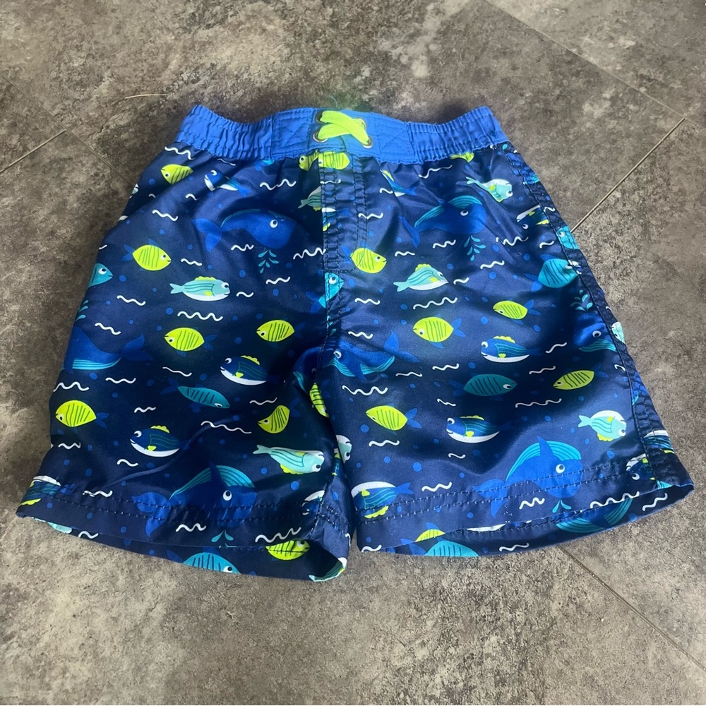 Quad Seven Toddler/Baby Boy 24 month Swim Trunks Blue Fish